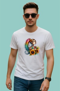 Tricou flower crown girl side profile, fata cu profil lateral si coroana de flori, Copii | Dama | Barbat - Img 2