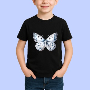 Tricou Fluture alb cu accente albastre design simplu si rafinatFluture alb cu accente albastre design simplu si Copii | Dama | Barbat, negru - Img 3