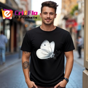 Tricou Fluture alb cu umbre gri in stil natural si realist Copii | Dama | Barbat, negru - Img 5