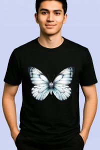 Tricou Fluture alb sidefat cu accente gri elegant si subtil Copii | Dama | Barbat, negru - Img 2