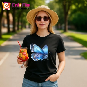 Tricou Fluture albastru cu aripi deschise si buline elegante Copii | Dama | Barbat, negru - Img 10