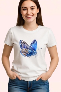 Tricou Fluture albastru cu corp maro stil realist natural Copii | Dama | Barbat Barbat
