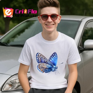 Tricou Fluture albastru cu corp maro stil realist natural Copii | Dama | Barbat Barbat - Img 5