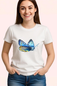 Tricou Fluture albastru cu galben model simetric ilustrat Copii | Dama | Barbat Barbat - Img 3