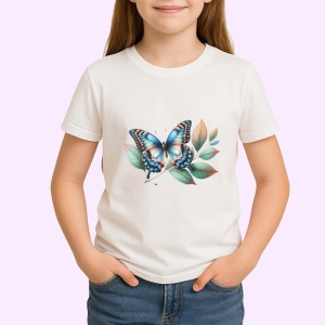 Tricou Fluture albastru cu negru pe frunze design decorativ Copii | Dama | Barbat Barbat - Img 4