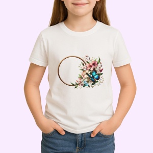 Tricou Fluture albastru pe coronita florala stil romantic decorativ Copii | Dama | Barbat Barbat - Img 4