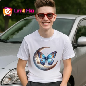 Tricou Fluture albastru pe luna grafica mistica si eleganta Copii | Dama | Barbat Barbat - Img 6