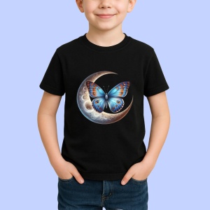 Tricou Fluture albastru pe luna grafica mistica si eleganta Copii | Dama | Barbat, negru - Img 3