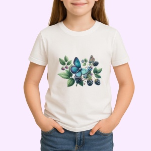 Tricou Fluture albastru pe mure compozitie botanica decorativa Copii | Dama | Barbat Barbat - Img 3