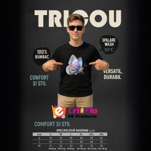 Tricou Fluture albastru si mov cu textura realista si delicata Copii | Dama | Barbat, negru - Img 7