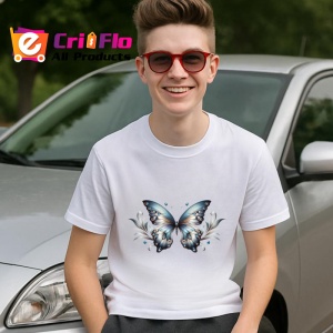 Tricou Fluture argintiu cu accente albastre si florale Copii | Dama | Barbat Barbat - Img 6