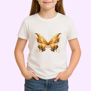 Tricou Fluture auriu cu aripi simetrice stil luxos si ornamental Copii | Dama | Barbat Barbat - Img 4