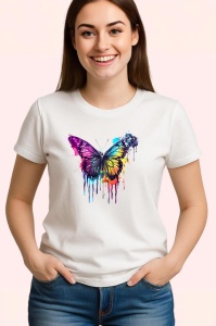 Tricou Fluture colorat in stil pop art fundal alb Copii | Dama | Barbat