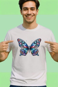 Tricou Fluture curcubeu sidefat cu detalii stralucitoare Copii | Dama | Barbat Barbat - Img 2