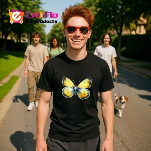 Tricou Fluture galben cu margini albe si detalii fine Copii | Dama | Barbat Barbat - Img 16