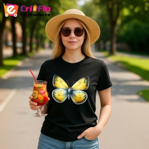 Tricou Fluture galben cu margini albe si detalii fine Copii | Dama | Barbat Barbat - Img 22