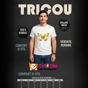 Tricou Fluture galben deschis cu accente albastre pastel Copii | Dama | Barbat Barbat - Img 9