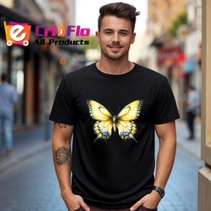 Tricou Fluture galben deschis cu margini albastre stil vintage Copii | Dama | Barbat Barbat - Img 17