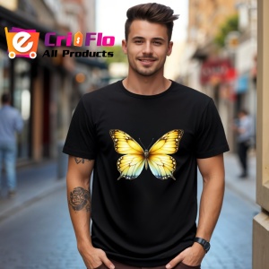 Tricou Fluture galben si alb cu margini negre stil simplu elegant Copii | Dama | Barbat Barbat - Img 17