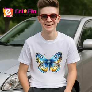 Tricou Fluture galben si albastru cu buline elegante design retro Copii | Dama | Barbat Barbat - Img 8