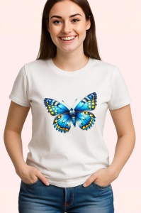 Tricou Fluture galben si albastru intens cu buline simetrice Copii | Dama | Barbat Barbat - Img 3