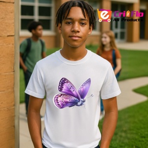 Tricou Fluture mov pastel cu accente albe si tonuri fine Copii | Dama | Barbat Barbat - Img 7