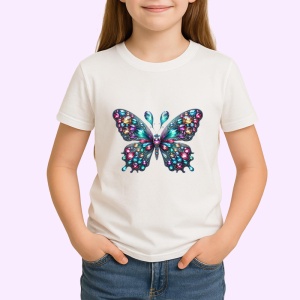 Tricou Fluture multicolor cu detalii stralucitoare si festonari Copii | Dama | Barbat Barbat - Img 4
