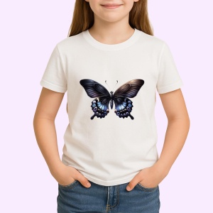 Tricou Fluture negru cu alb si accente florale contrast puternic Copii | Dama | Barbat Barbat - Img 4