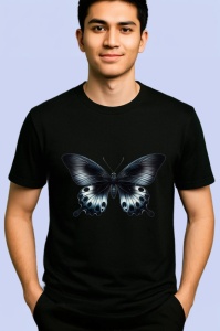 Tricou Fluture negru cu alb si albastru stil regal elegant Copii | Dama | Barbat Barbat - Img 5