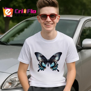 Tricou Fluture negru cu albastru pe margini design elegant Copii | Dama | Barbat Barbat - Img 9