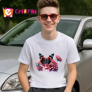 Tricou Fluture negru cu roz pe flori mari de lotus stil luxos Copii | Dama | Barbat Barbat - Img 9