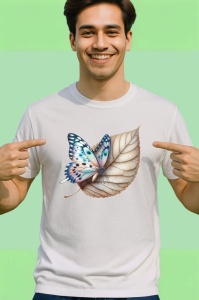 Tricou Fluture pastel pe frunza uscata design elegant natural Copii | Dama | Barbat Barbat - Img 2