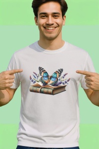 Tricou Fluture pe carti cu lavanda compozitie vintage botanica Copii | Dama | Barbat Barbat - Img 2