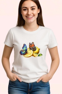 Tricou Fluture pe felii de lamaie desen decorativ estival Copii | Dama | Barbat Barbat - Img 3