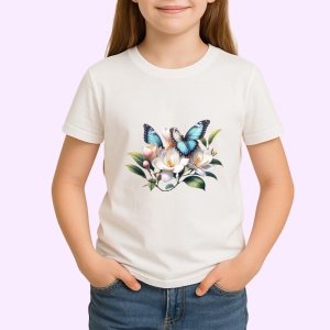 Tricou Fluture pe flori albe magnolie stil botanic calm Copii | Dama | Barbat Barbat