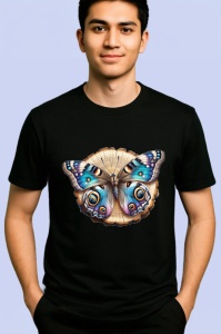Tricou Fluture pe lemn decorat cu tonuri bej si turcoaz Copii | Dama | Barbat Barbat - Img 5