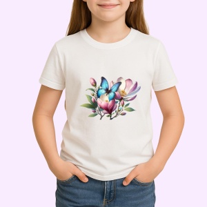 Tricou Fluture pe magnolie roz si alb grafica pastelata Copii | Dama | Barbat Barbat - Img 4