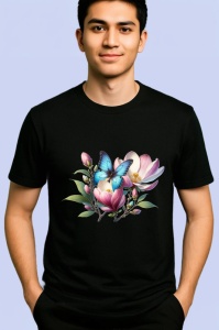 Tricou Fluture pe magnolie roz si alb grafica pastelata Copii | Dama | Barbat Barbat - Img 5