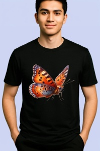 Tricou Fluture portocaliu aprins cu model negru contrastant Copii | Dama | Barbat Barbat - Img 4