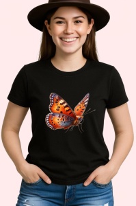 Tricou Fluture portocaliu aprins cu model negru contrastant Copii | Dama | Barbat Barbat - Img 6