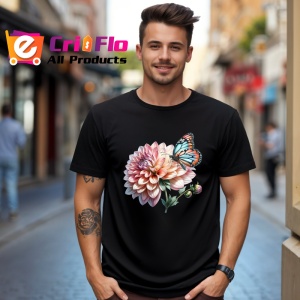 Tricou Fluture portocaliu pe floare dahlia compozitie botanica Copii | Dama | Barbat Barbat - Img 17