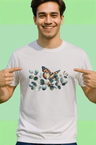 Tricou Fluture portocaliu pe frunze de eucalipt stil minimalist Copii | Dama | Barbat Barbat - Img 2