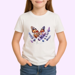 Tricou Fluture portocaliu pe lavanda detaliu floral delicat Copii | Dama | Barbat Barbat - Img 4