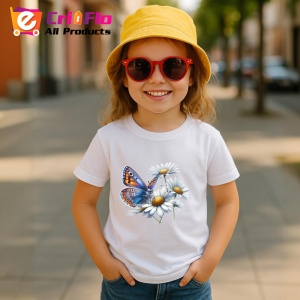 Tricou Fluture portocaliu pe margarete decor floral natural Copii | Dama | Barbat Barbat - Img 14