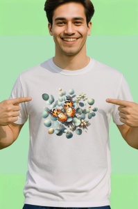 Tricou Fluture portocaliu pe ramuri de eucalipt compozitie botanica Copii | Dama | Barbat Barbat - Img 2