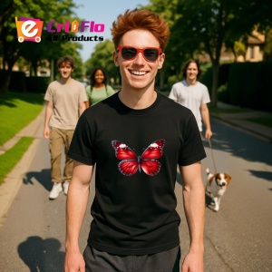 Tricou Fluture rosu cu detalii albe design elegant intens Copii | Dama | Barbat Barbat - Img 17