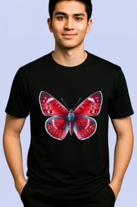 Tricou Fluture rosu intens cu accente negre si albe contrastante Copii | Dama | Barbat Barbat - Img 5