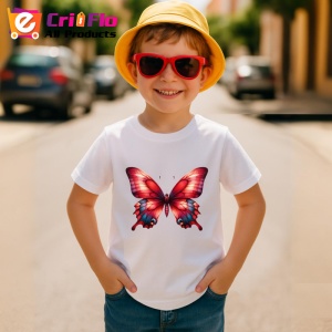 Tricou Fluture rosu intens cu margini negre in degrade Copii | Dama | Barbat Barbat