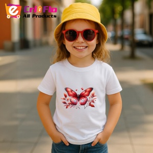 Tricou Fluture rosu pe crenguta cu frunze decor elegante Copii | Dama | Barbat Barbat