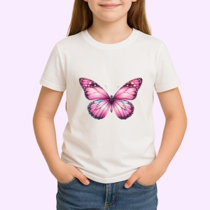 Tricou Fluture roz cu buline negre si degrade alb decorativ Copii | Dama | Barbat Barbat - Img 4